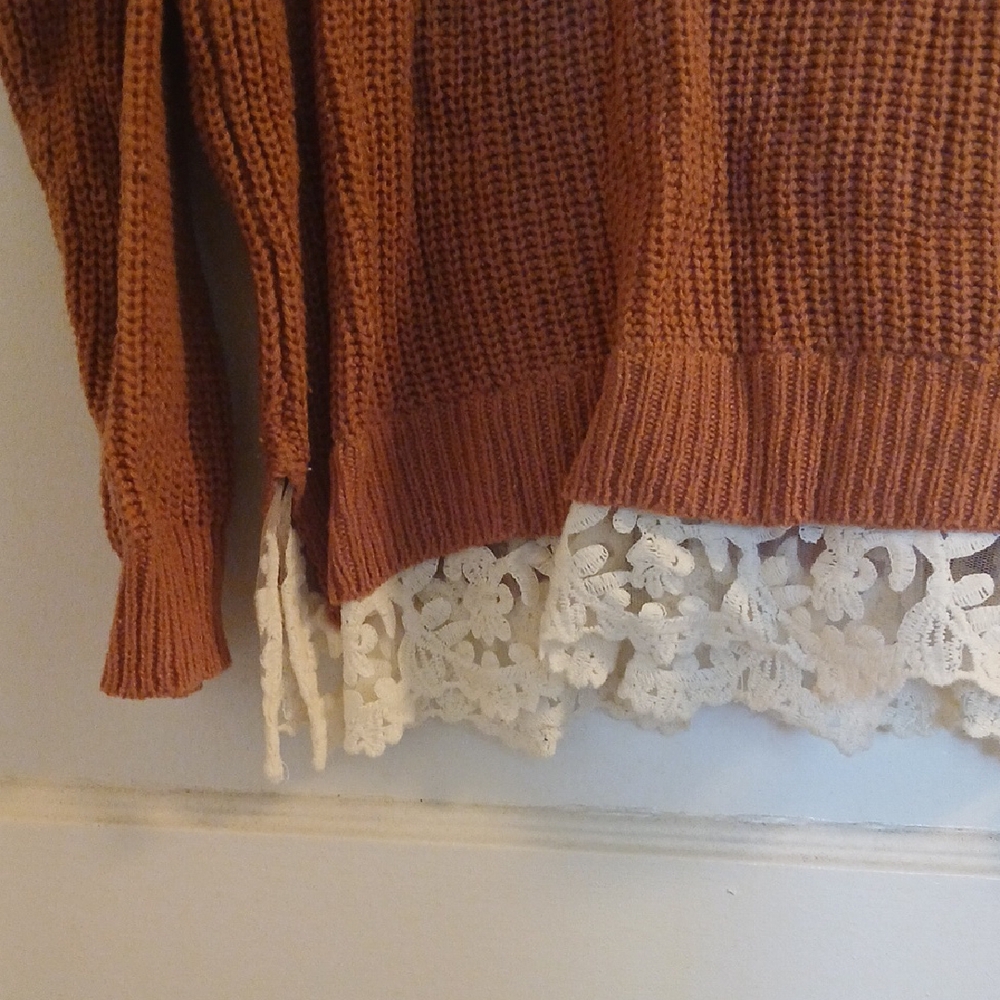 Forever 21 Magenta Sweater with Lace Detail - Picture 3 of 7